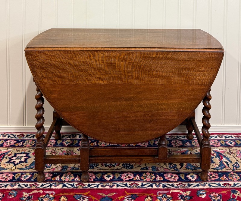 Antique English Large Table Drop Leaf Gateleg Barley Twist Oak Oval c. 1920-30s gallery