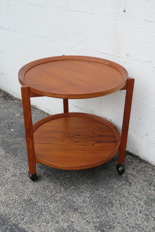 Danish Modern 1960s Round Teak Service Trolley Server Sika Møbler 6067
