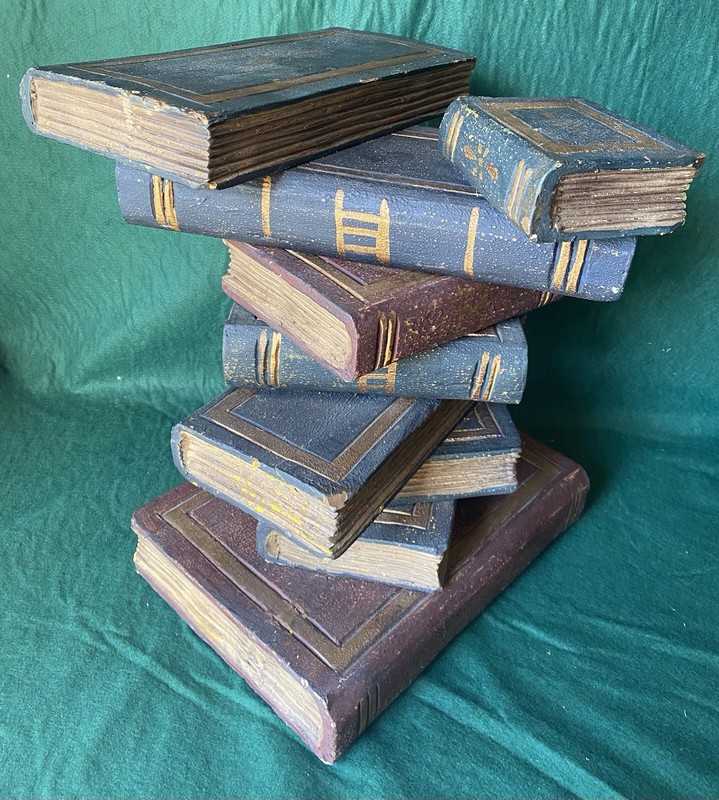 Vintage Side Table Stacked Faux Books Multi Color Hand Painted Wood Sculpture gallery