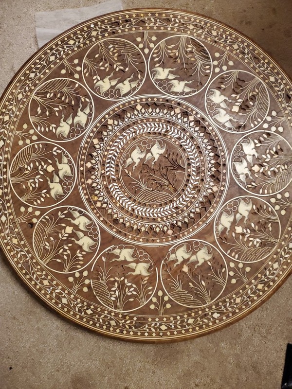 19th Century Teak Wood and Bone Inlay Table