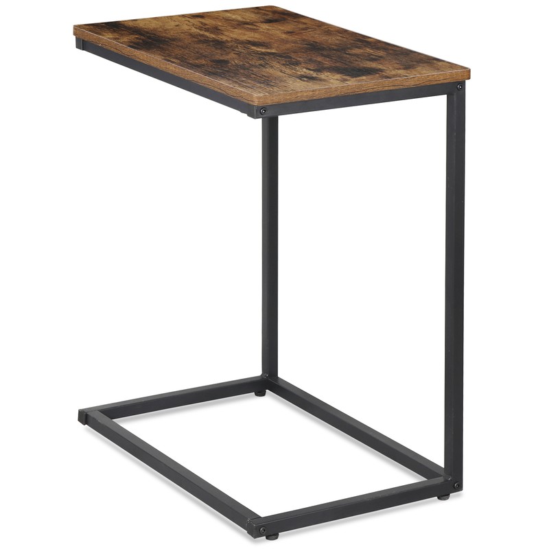 C Shaped End Table Under Sofa Tray for Snack Laptop TV Dinner Rustic Brown Black gallery