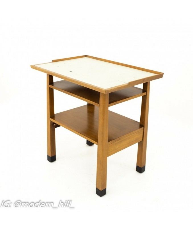 Dunbar Mid Century Walnut & White Laminate Side End Table gallery