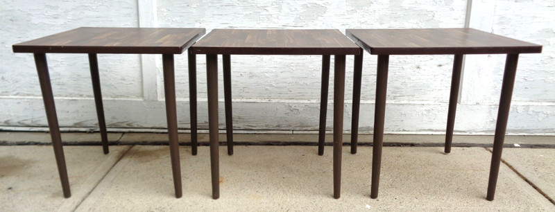 3 Vintage Mid Century Inlaid Look Woodgrain Laminate Stacking Nesting End Tables gallery