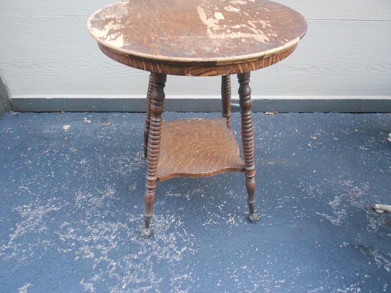 VINTAGE ANTIQUE 24 in WOOD TABLE CLAW FEET WITH GLASS BALLS - 28 in TALL -UNIQUE gallery