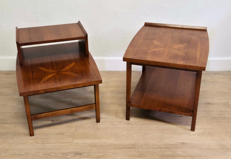 Lane MCM Surfboard End Tables- Flower Inlay Rosewood Walnut PAIR or Choose-1960 gallery