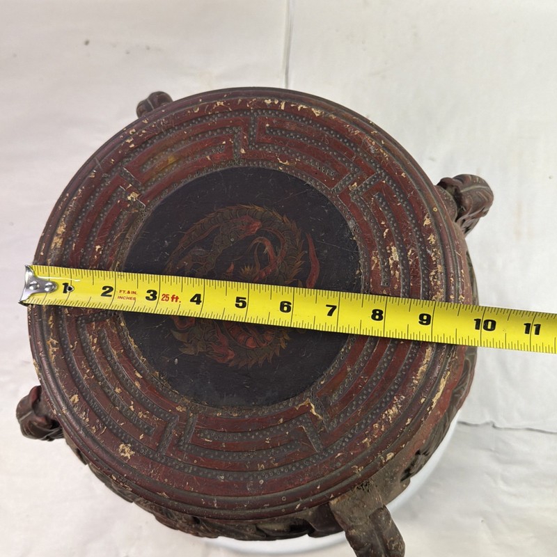 Vintage Meiji Era Japanese Nouveau Dragon Carved Wood Stool End Table gallery