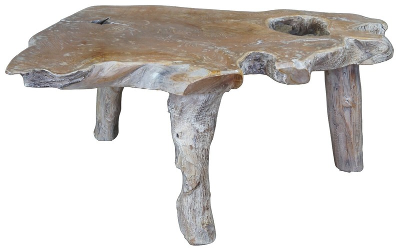Rustic Teak Wood Live Edge Slab Coffee Table Country Farmhouse Natural Slice 44″