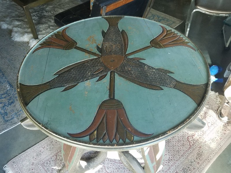 AMAZING ANTIQUE CARVED BLACK FOREST GERMAN PAINTED WOOD SERPENT / SNAKE TABLE gallery