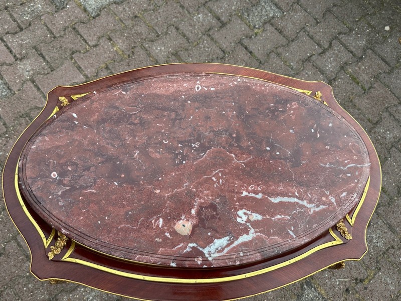 Side Table 1910 French Louis XVI Mahogany Bronze Pink Marble Top gallery