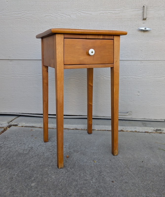 Antique Shaker Rustic Country Maple Wood 1-Drawer Side Table Nightstand gallery