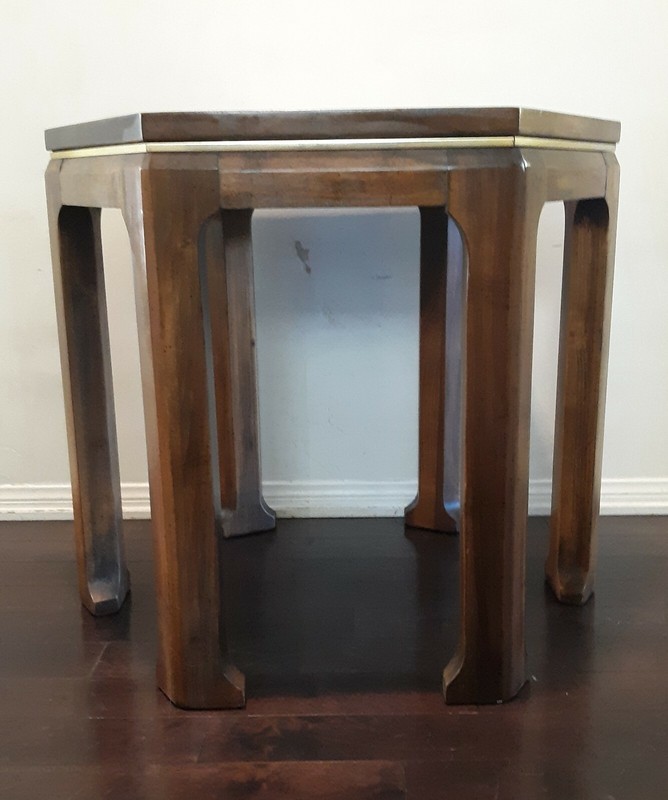 Vintage Altavista Lane Walnut Hexagonal Side Table gallery