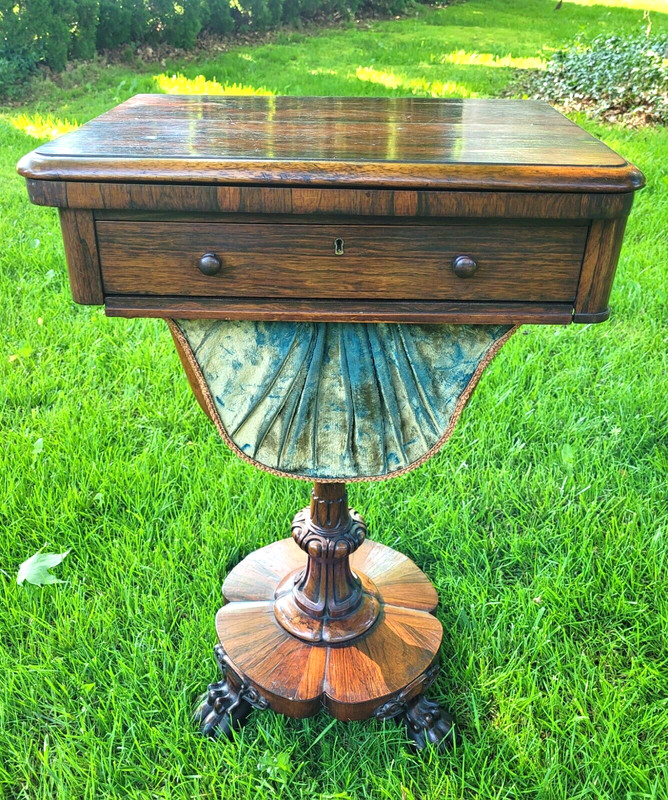 19th Century 1830 William IV Antique Rosewood Sewing Work Stand Felt Top Table