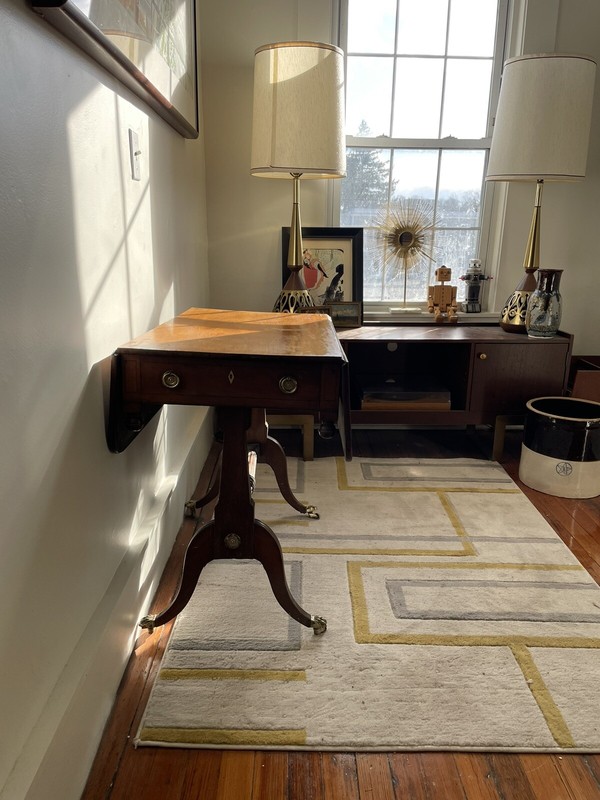 Antique Georgian Pembroke Drop-Leaf Table c. 1820 Single Drawer Brass 35x38.5x29 gallery