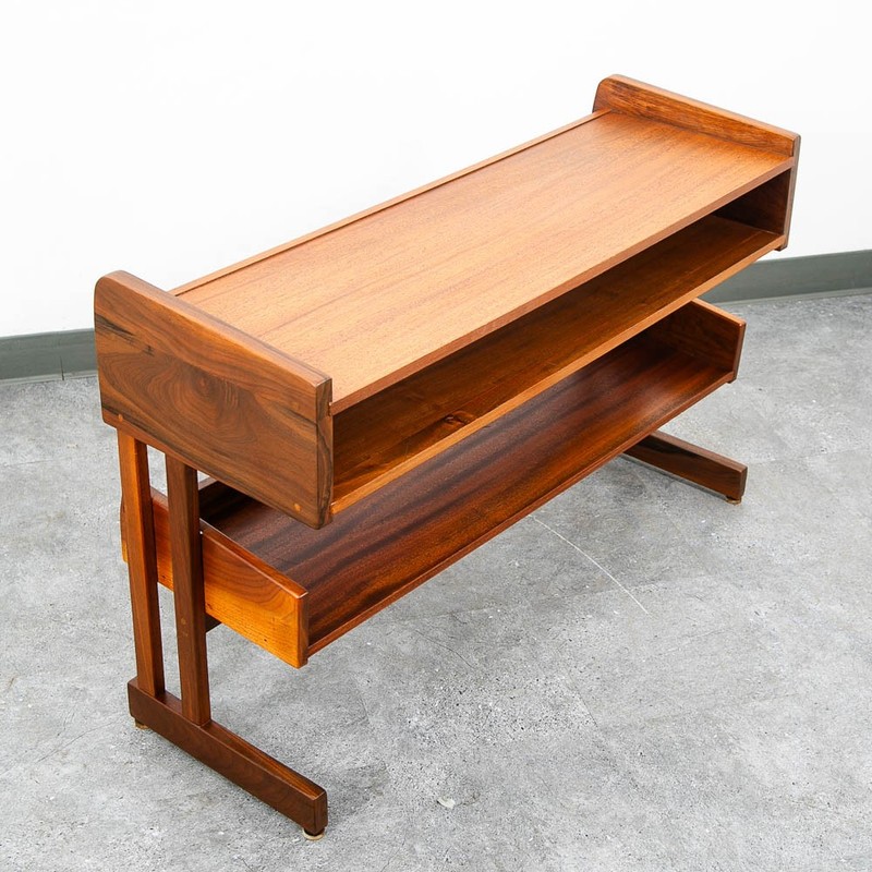 Mid Century Danish Modern Console Table Entryway Storage Walnut Shelving MCM gallery
