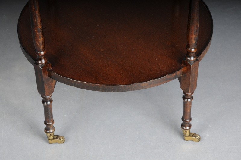 Round Side Table England 20th Century, Wooden Table With Leather Top & 4 Casters gallery