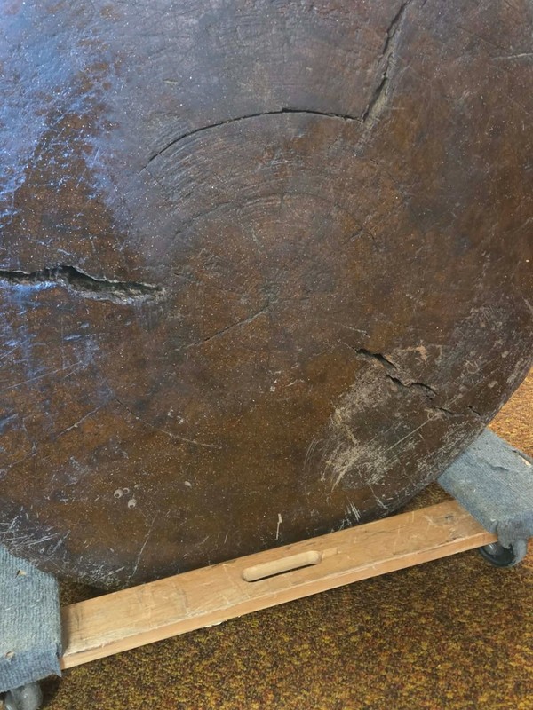 ANTIQUE Primitive Round Wooden Butcher Block Coffee Pub Table 32" x 11" gallery