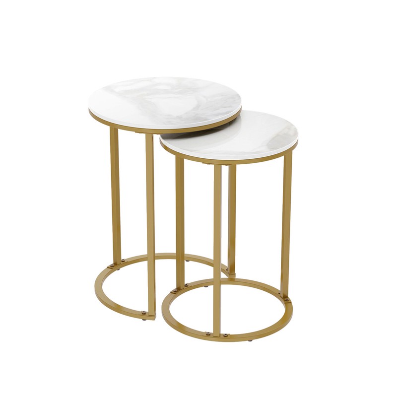 Sintered Stone Round Nesting End Table Set of 2 Sofa Side Table with Metal Frame gallery