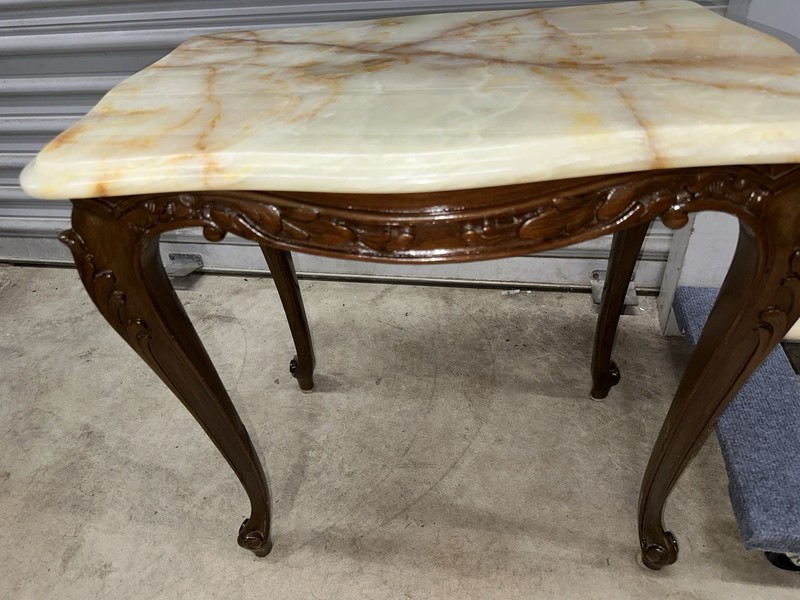 Antique French Coffee Side Table With Italian Marble On Top gallery