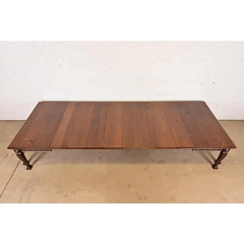 R. J. Horner Style Victorian Carved Oak Extension Dining Table, Newly Refinished gallery