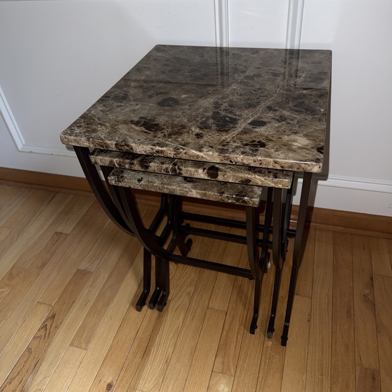 Hillsdale Monaco Set Of 3 Faux Marble Formica Nesting Stacking Tables