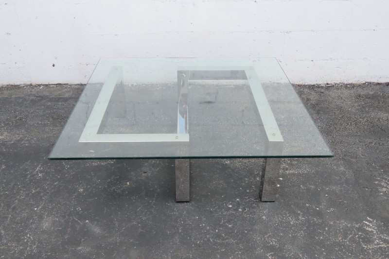 Hollywood Regency Modern Style Chrome Glass Top Coffee Table 3679