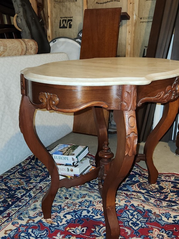 Victorian Marble Top Parlor Table, Antique Center Table "Turtle Top" gallery