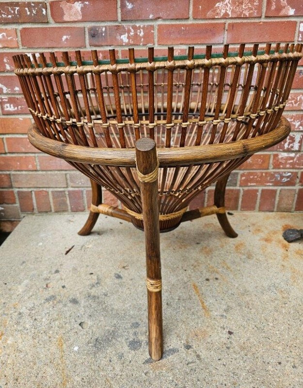 1960s Franco Albini Style Rattan Bamboo Fishing Basket Trap Table Handmade gallery