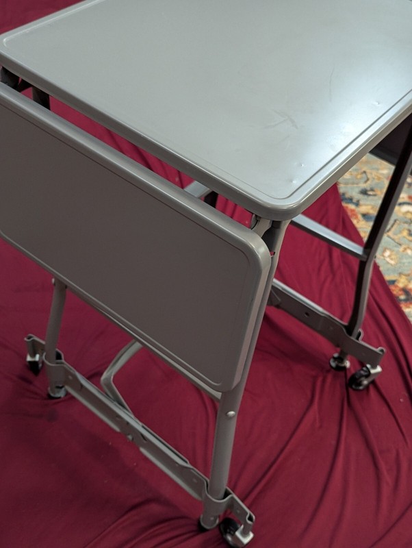 Vintage Mid Century Industrial Typing Table Metal Grey Folding Leaves HON Wheels gallery