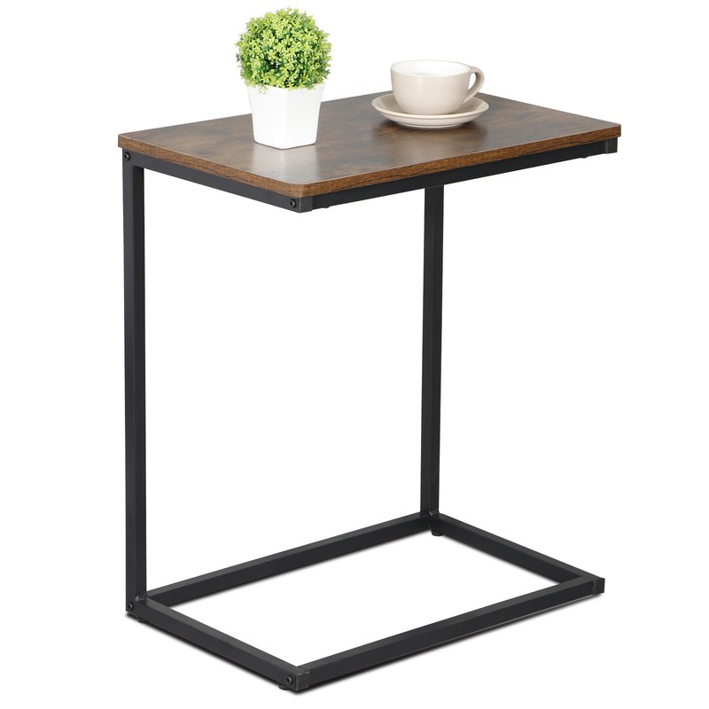 C Shaped End Table Under Sofa Tray for Snack Laptop TV Dinner Rustic Brown Black gallery