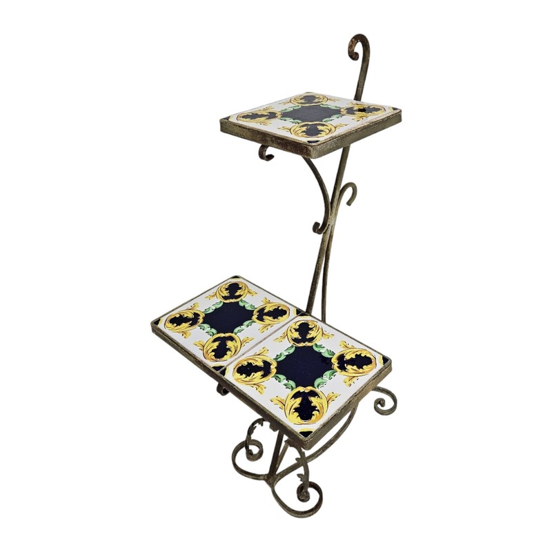 Vintage Italian Tile Plant Stand Table Display Wrought Iron Mission MCM gallery