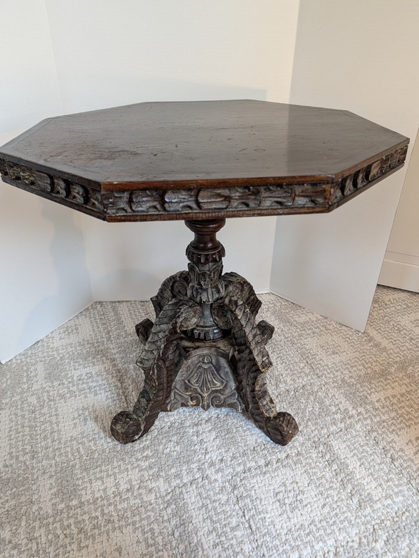 RARE Tramp Art Table Antique Vintage Wood Ornate Pedestal Base American Folk Art gallery
