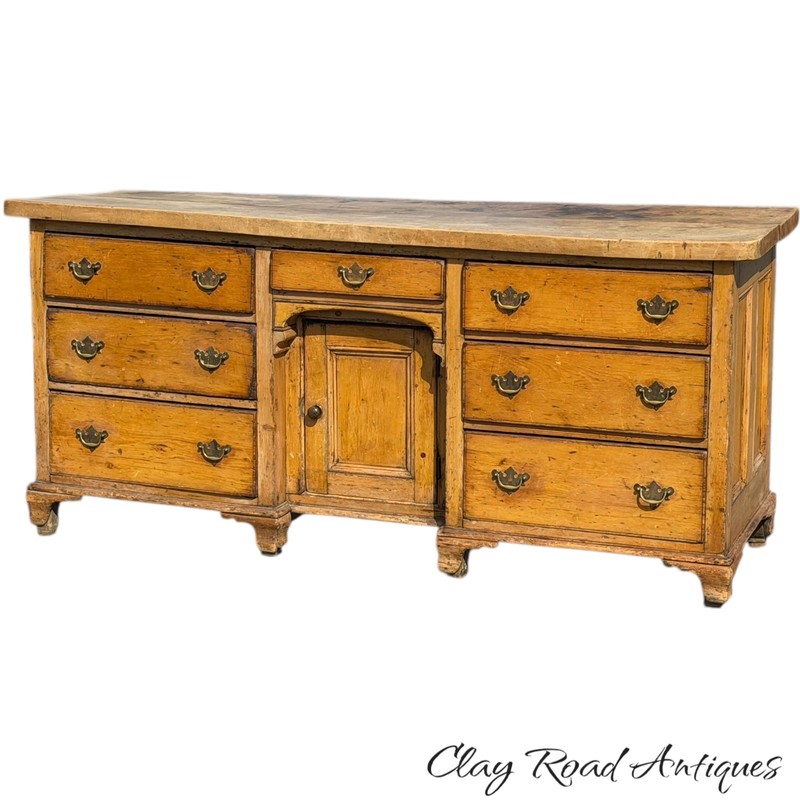 Antique Georgian Butcher block kitchen table work 7 drawers 1800s farm house 6FT gallery