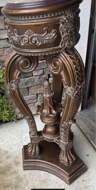 Hand carved wood marble top rose patterns console small table pedestal