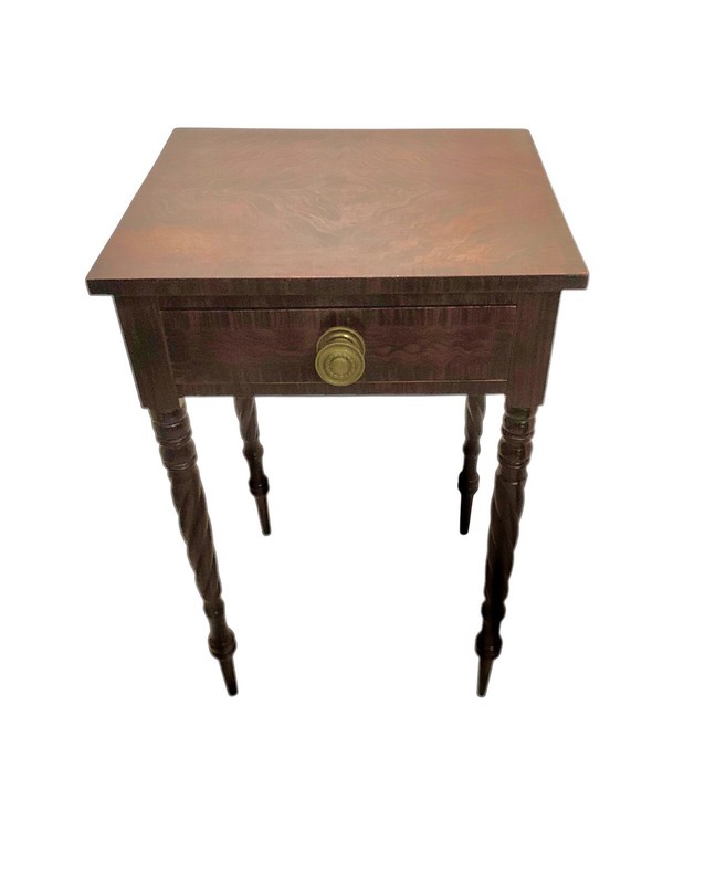 Side Table Vintage One Drawer Mahogany Wood with Spindle Leg and Brass Handle gallery