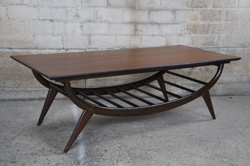 Mid Century Modern Sculptural Oak Scandanavian Slat Coffee Cocktail Table 54" gallery