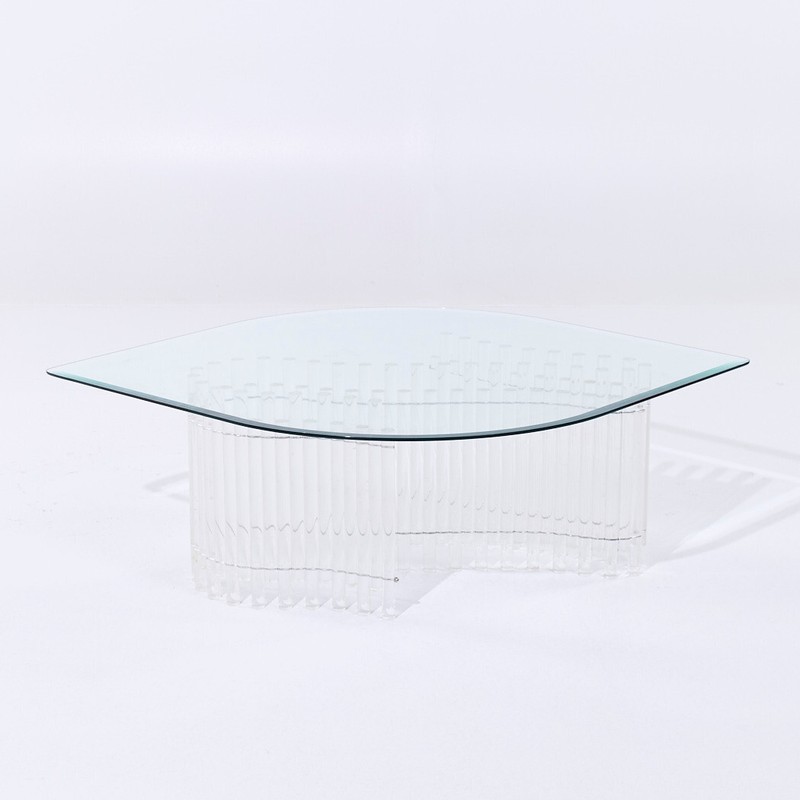 Charles Hollis Jones Mid Century Tambour Lucite Coffee Table