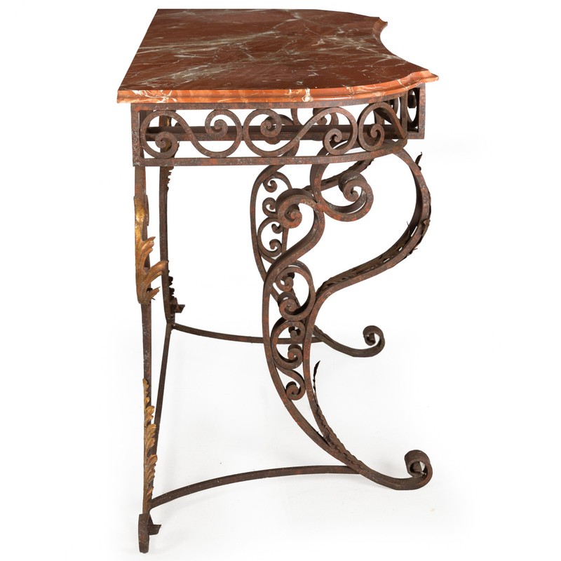 Vintage Wrought Iron and Red Marble Console Table, 20th Century gallery