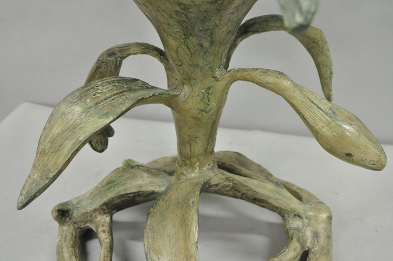 Vintage Arthur Court Green Verdigris Gilt Bronze & Glass Lily Flower Side Table gallery