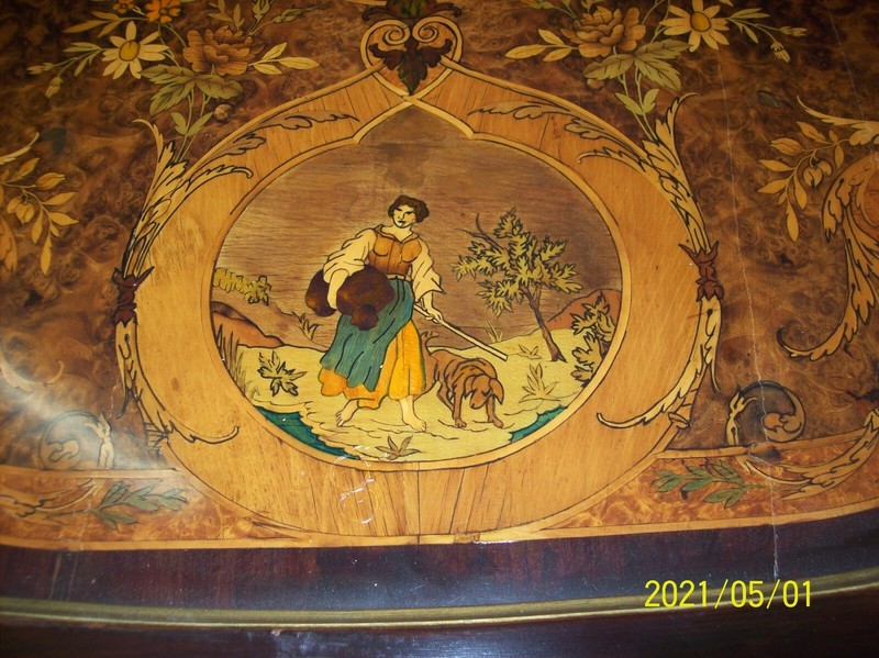 Antique American Renaissance Inlaid Marquetry Table, Circa 1880 gallery