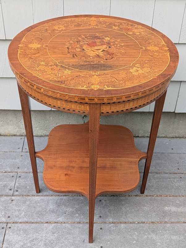 Vintage 2 Tier Inlaid Marquetry Occasional Table Side Table