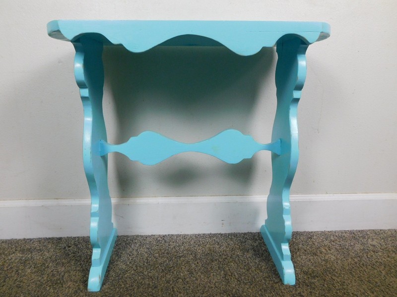 Pntd Blue Wooden Shabby Jacobean Bucket Bench Console Table 24″ T Plant Stand