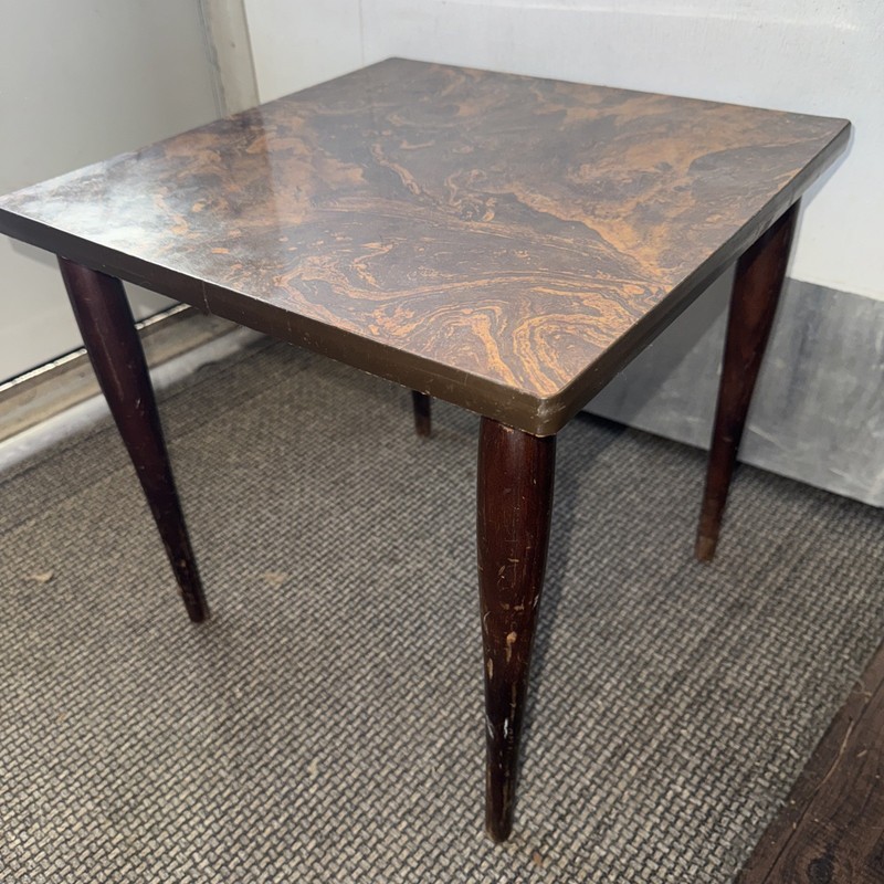 Vintage Mid-Century Modern Square Side Table 15”x15” Wood Tapered Legs Marbled