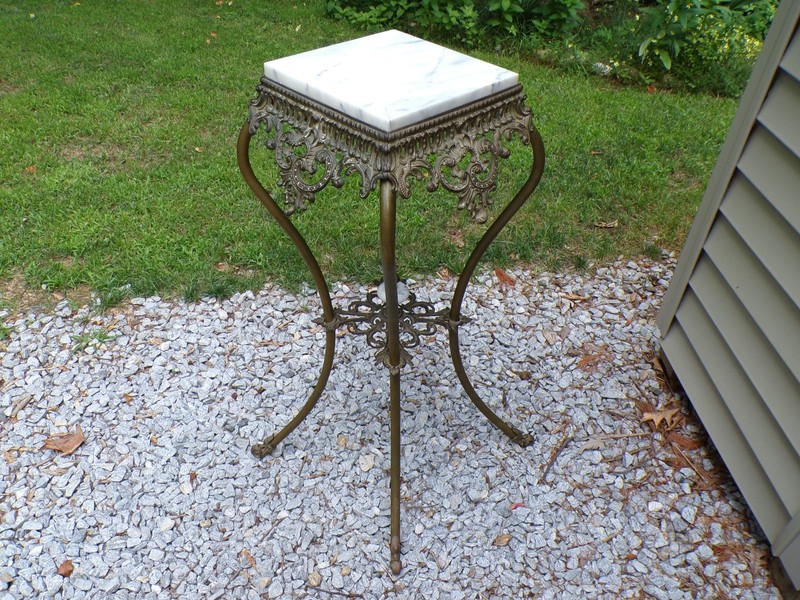 Antique Victorian Marble Top Brass Plant Bust Stand Pedestal Table Late 19th C gallery