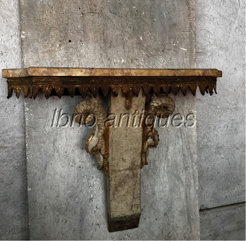 CHARMING 19TH C. ITALIAN WALL MOUNTED CONSOLE TABLE . MYTHOLOGICAL MONSTER FISH gallery