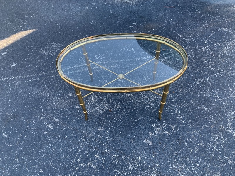 1970s Mastercraft Brass and Faux Bamboo Coffee Table gallery
