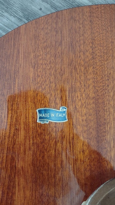 Vintage round Italian coffee table with marquetry inlay gallery
