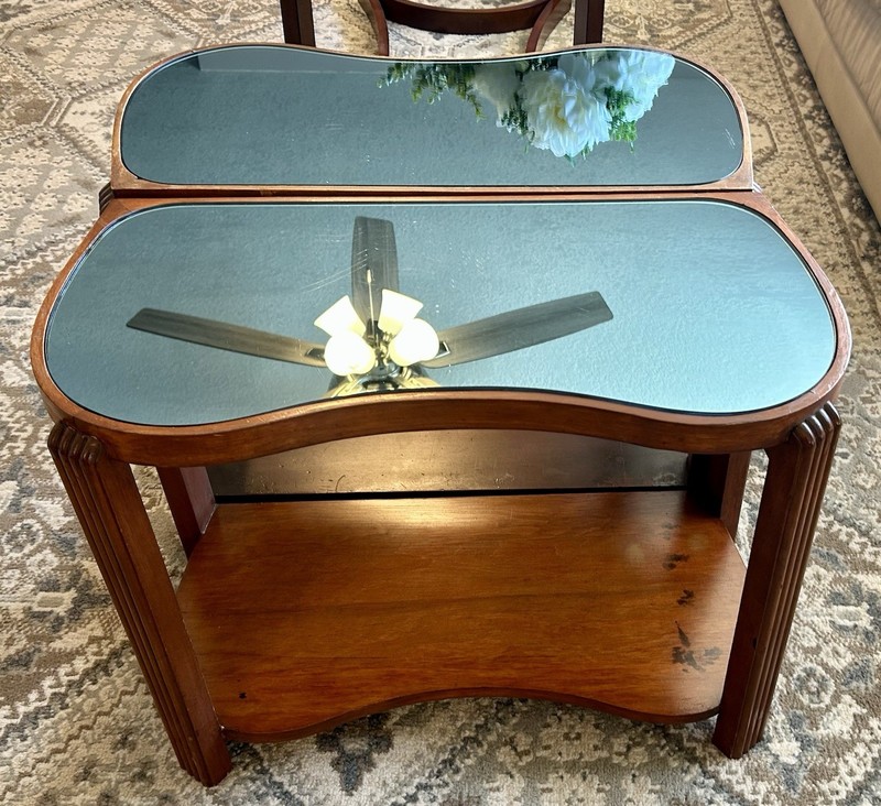 Vintage 2 1920s Cobalt Blue Glass Tables, Prohibition Era Art Deco Side Tables gallery
