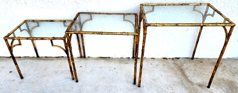 Vintage Nesting Tables Gilded Faux Bamboo Set of 3 gallery