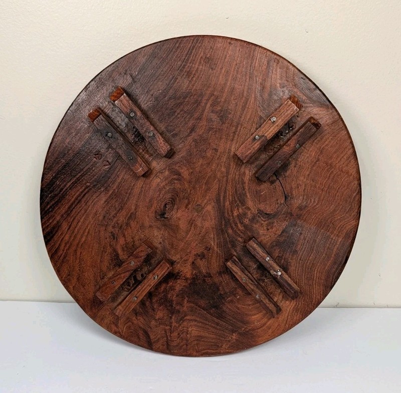 Vintage Wooden Round Table Top Hand Carved Mother Of Pearl Inlay (Top Only) gallery