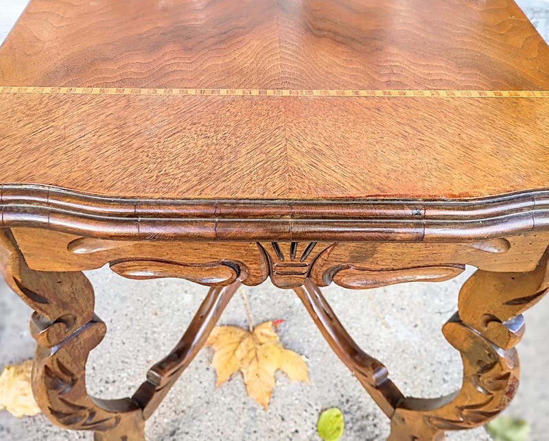 Vintage French Style Floral Carved Inlaid Wood Side End table gallery